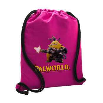 Palworld, Τσάντα πλάτης πουγκί GYMBAG Φούξια, με τσέπη (40x48cm) & χονδρά κορδόνια