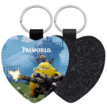 Palworld, Μπρελόκ PU δερμάτινο glitter καρδιά ΜΑΥΡΟ