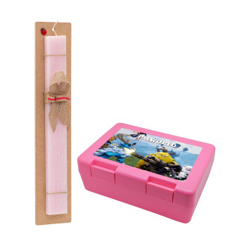 Palworld, Easter Set, children's snack container PINK & scented flat Easter candle (30cm) (PINK)