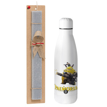 Palworld, Easter Set, metallic stainless thermos bottle (500ml) & scented flat Easter candle (30cm) (GRAY)