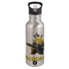 Water bottle Silver with straw, stainless steel 600ml
