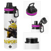 Metallic water bottle with safety lid, 850ml aluminum
