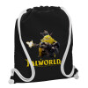 Backpack pouch GYMBAG Black, with pocket (40x48cm) & thick white cords