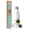 Easter Set, metallic stainless steel water bottle (750ml) & aromatic flat Easter candle (30cm) (TURQUOISE)