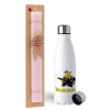Easter Set, metallic stainless steel water bottle (750ml) & scented flat Easter candle (30cm) (PINK)
