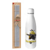 Easter Set, metallic stainless thermos bottle (500ml) & scented flat Easter candle (30cm) (GRAY)