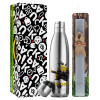 Easter Set, metallic stainless thermos flask (500ml) & scented flat Easter candle (30cm) (GRAY)