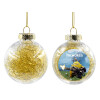 Transparent Christmas tree ball ornament with gold filling 8cm