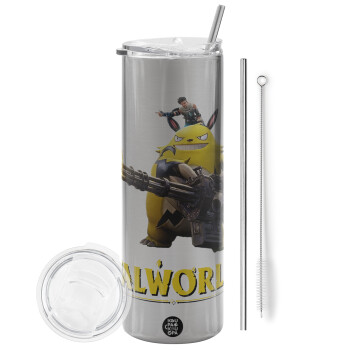 Palworld, Eco friendly stainless steel Silver tumbler 600ml, with metal straw & cleaning brush