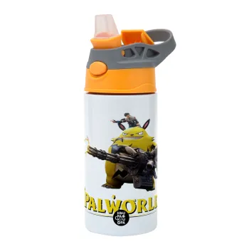 Palworld, Children's hot water bottle, stainless steel, with safety straw, Orange/Grey (360ml) BPA-FREE