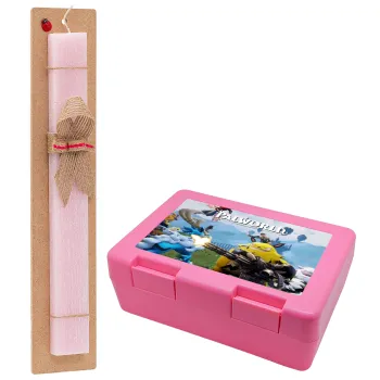 Palworld, Easter Set, children's snack container PINK & scented flat Easter candle (30cm) (PINK)