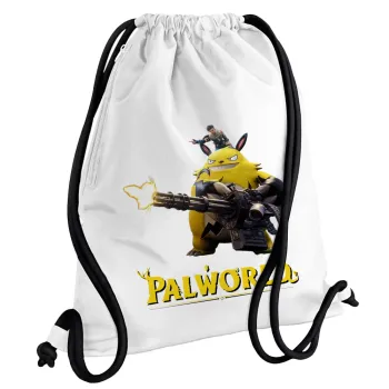 Palworld, Backpack pouch GYMBAG white, with pocket (40x48cm) & thick cords