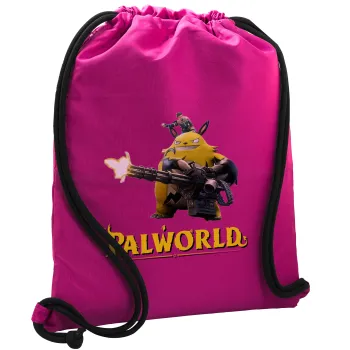 Palworld, Τσάντα πλάτης πουγκί GYMBAG Φούξια, με τσέπη (40x48cm) & χονδρά κορδόνια
