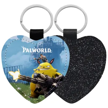 Palworld, Μπρελόκ PU δερμάτινο glitter καρδιά ΜΑΥΡΟ