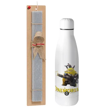 Palworld, Easter Set, metallic stainless thermos bottle (500ml) & scented flat Easter candle (30cm) (GRAY)