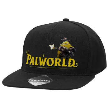 Palworld, Adult Flat Snapback Hat Black, (100% COTTON TWILL, ADULT, UNISEX, ONE SIZE)