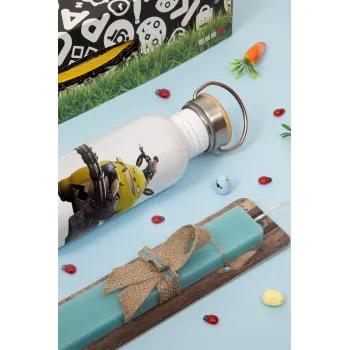 Palworld, Easter Set, metallic silver aluminum water bottle (500ml) & scented flat Easter candle (30cm) (TURQUOISE)