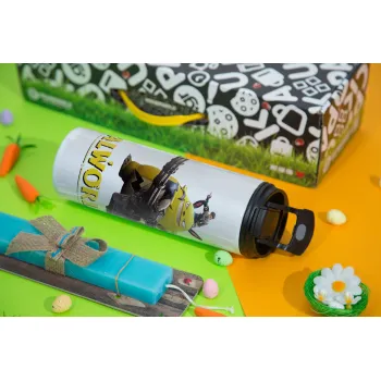 Palworld, Easter candle,Travel Tumbler 2 Lids, with metal straw & cleaning brush & aromatic flat candle (30cm) (BLUE)