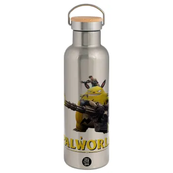 Palworld, Stainless steel Silver with wooden lid (bamboo), double wall, 750ml