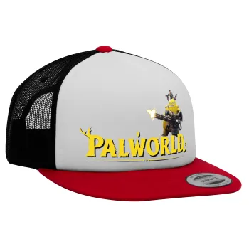 Palworld, Adult Foam Flat Snapback with Mesh Red-White-Black (POLYESTER, ADULT, UNISEX, ONE SIZE)