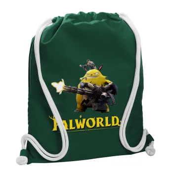 Palworld, Backpack pouch GYMBAG BOTTLE GREEN, with pocket (40x48cm) & thick white cords