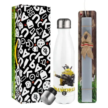 Palworld, Easter candle, metallic white thermos bottle (500ml) & aromatic flat candle (30cm) (GRAY)