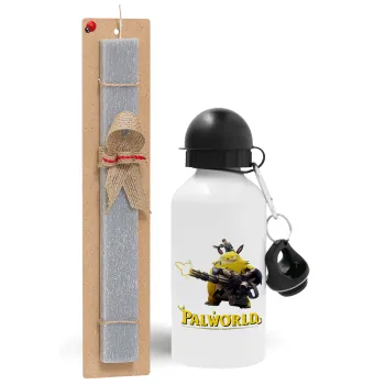 Palworld, Easter Set, metallic aluminum water bottle (500ml) & aromatic flat Easter candle (30cm) (GRAY)