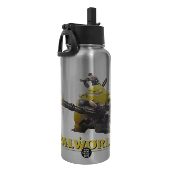 Palworld, Metal mug thermo Silver with Straw and Spout Lid (Stainless steel), double wall, 950ml