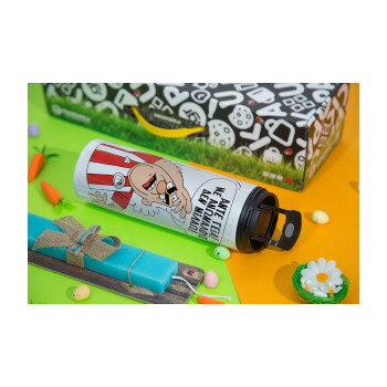 Τάκης, Άντε γεια, με ανώμαλους δεν μιλάω!, Easter candle,Travel Tumbler 2 Lids, with metal straw & cleaning brush & aromatic flat candle (30cm) (BLUE)