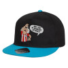 Child's Flat Snapback Hat, Black/Blue (100% COTTON, CHILD, UNISEX, ONE SIZE)