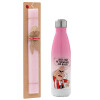 Easter Set, Metallic pink/white (Stainless steel) thermos, double-walled, 500ml & aromatic flat Easter candle (30cm) (PINK)