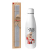 Easter Set, metallic stainless thermos bottle (500ml) & scented flat Easter candle (30cm) (GRAY)