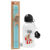 Easter Set, metallic aluminum water bottle (500ml) & scented flat candle (30cm) (TURQUOISE)