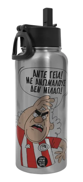 Τάκης — Metal mug thermo Silver with Straw and Spout Lid (Stainless steel), double wall, 950ml