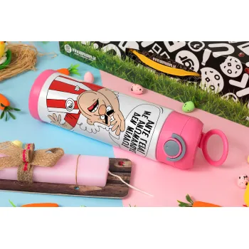Τάκης, Άντε γεια, με ανώμαλους δεν μιλάω!, Easter candle, Childrens hot water bottle, stainless steel, with safety straw, PINK (500ml)