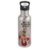 Water bottle Silver with straw, stainless steel 600ml