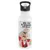 White water bottle with straw, stainless steel 600ml