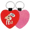 Μπρελόκ PU δερμάτινο glitter καρδιά ΡΟΖ