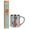 Easter Set, metallic thermal cup (300ml) & aromatic flat Easter candle (30cm) (TURQUOISE)