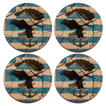 Hellas army αετός, ΣΕΤ x4 Σουβέρ ξύλινα στρογγυλά plywood (9cm)