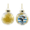 Transparent Christmas tree ball ornament with gold filling 8cm