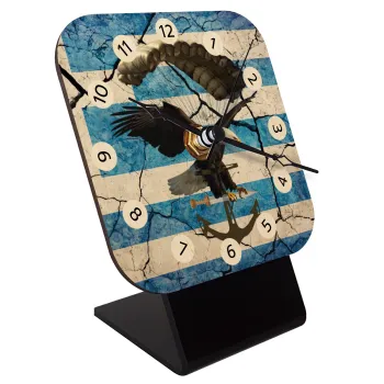Hellas army αετός, Quartz Table clock in natural wood (10cm)