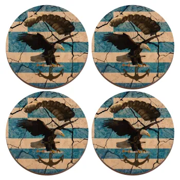 Hellas army αετός, ΣΕΤ x4 Σουβέρ ξύλινα στρογγυλά plywood (9cm)