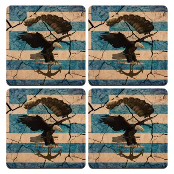 Hellas army αετός, ΣΕΤ x4 Σουβέρ ξύλινα τετράγωνα plywood (9cm)