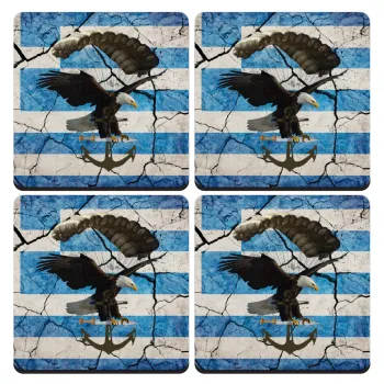 Hellas army αετός, ΣΕΤ 4 Σουβέρ ξύλινα τετράγωνα (9cm)