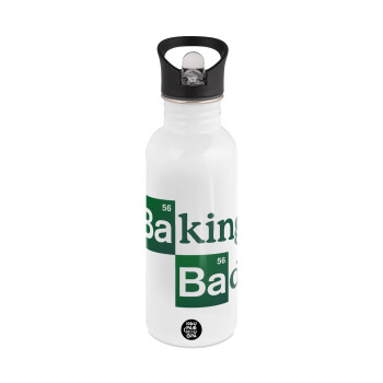 Baking Bad, White water bottle with straw, stainless steel 600ml