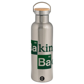 Baking Bad, Stainless steel Silver with wooden lid (bamboo), double wall, 750ml