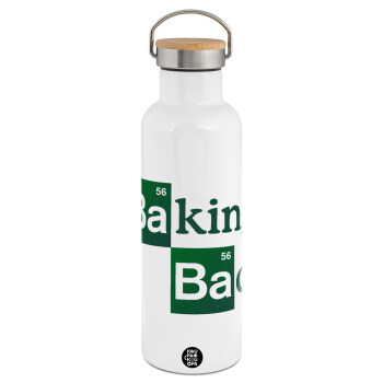 Baking Bad, Stainless steel White with wooden lid (bamboo), double wall, 750ml