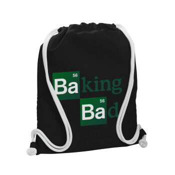 Baking Bad, Τσάντα πλάτης πουγκί GYMBAG Μαύρη, με τσέπη (40x48cm) & χονδρά λευκά κορδόνια