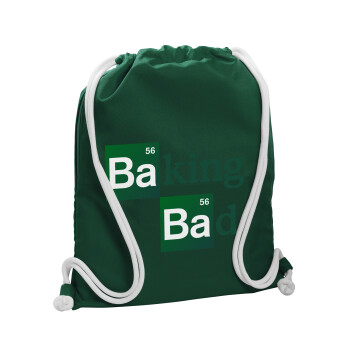 Baking Bad, Τσάντα πλάτης πουγκί GYMBAG BOTTLE GREEN, με τσέπη (40x48cm) & χονδρά λευκά κορδόνια